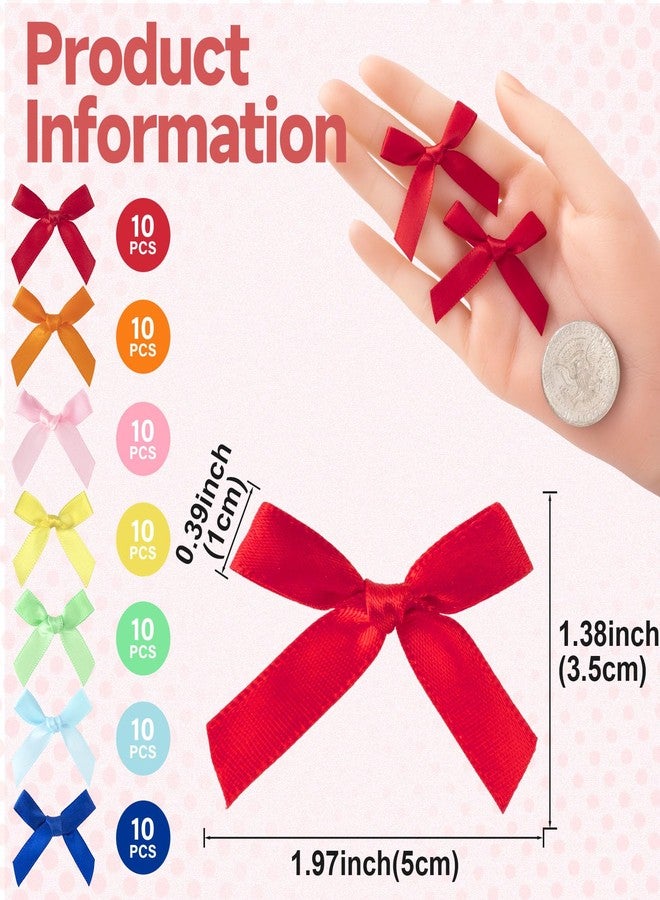 SmallCat 70 PCS Mini Ribbon Bows, Small Colorful Satin Ribbon Bow, Cute Soft Bowknot Sewing Accessories for Flowers, Wrapping, Christmas, Wedding, Birthday Party Decoration - Image 2